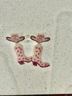 Source Unknown Pink and Silver Cowboy Boot and Hat Earrings - Women Jewelry